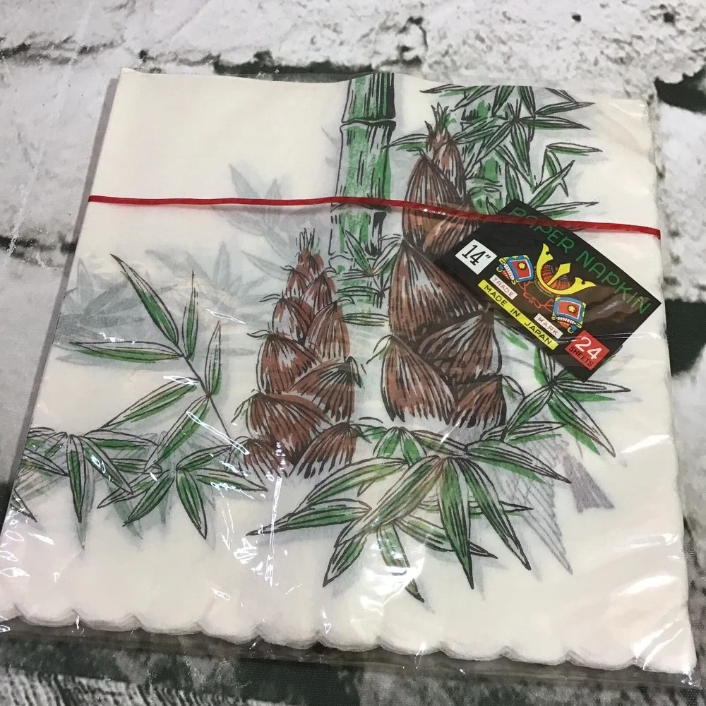 Vintage Decoupage Luncheon Napkins Lot 2Packs Floral Bamboo Print Scalloped